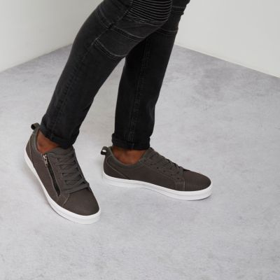 Grey lace up trainer with zip detail
